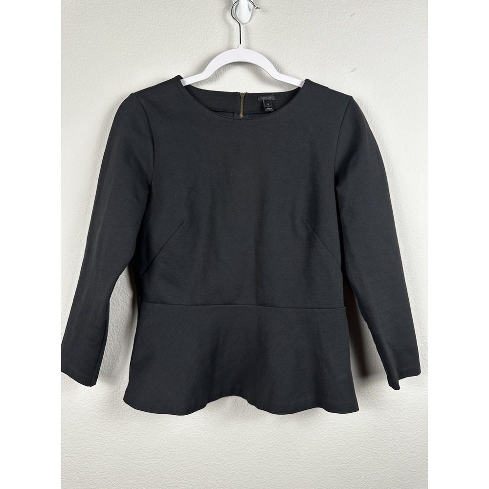 J Crew Peplum Top Small Black Knit Workwear Career Structured Zipper